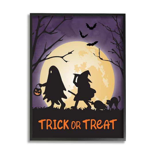 Stupell Industries Trick Or Treat Halloween Silhouettes Framed Giclee Art